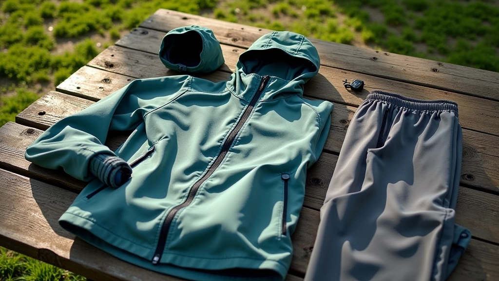 Layered hiking outfit including moisture-wicking base layer and lightweight jacket on a hiking trail