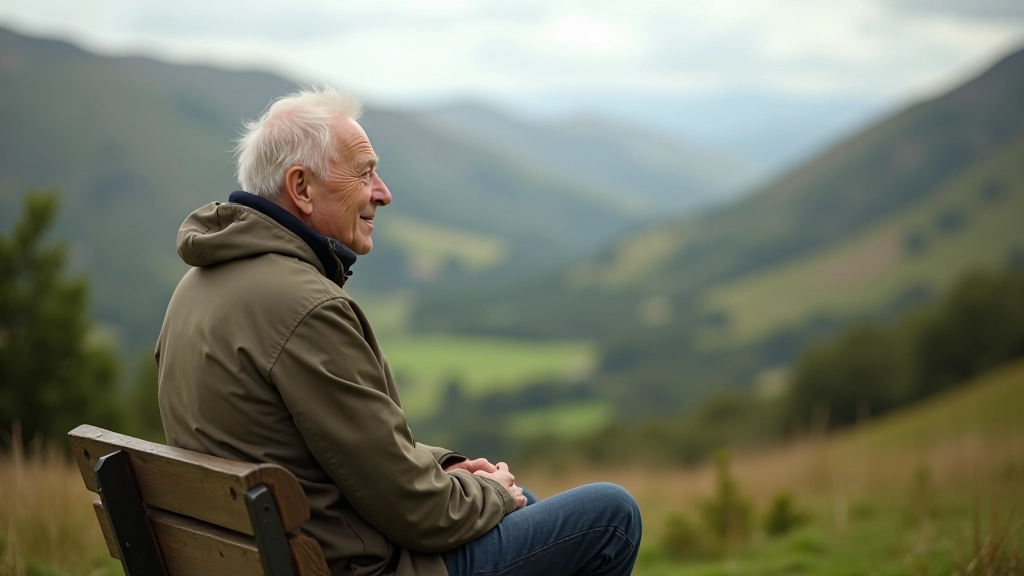 Person sitting on a bench on a mountain overlook, enjoying the view